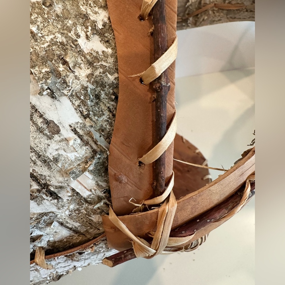 White Birch Bark Basket with Curved Handle - Picture 7 of 10